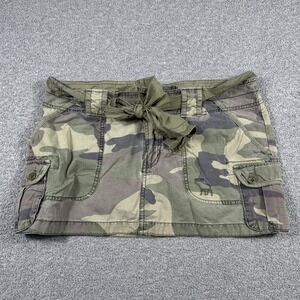 Y2K Abercrombie & Fitch Camo Mini Skirt Size 6 Green Gargo Tie Belt Micro Mini